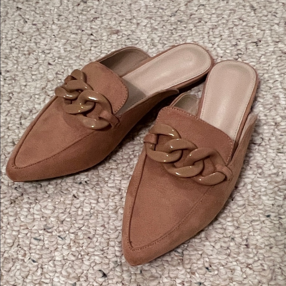 Elegant Tan Women's Mules with Chain Detail